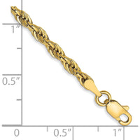 14K Yellow Gold 7" 3mm Semi-Solid Rope Chain Bracelet with Lobster Clasp by Oro Pregiato
