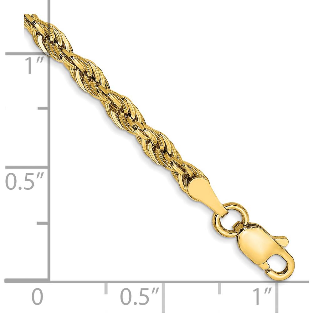 14K Yellow Gold 7" 3mm Semi-Solid Rope Chain Bracelet with Lobster Clasp by Oro Pregiato
