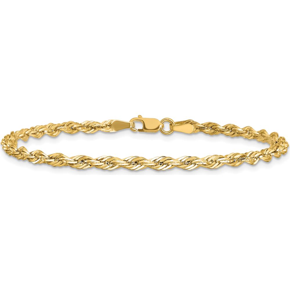 14K Yellow Gold 7" 3mm Semi-Solid Rope Chain Bracelet with Lobster Clasp by Oro Pregiato