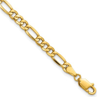 14K Yellow Gold 7" 4.2mm Semi-Solid Figaro Chain Bracelet with Lobster Clasp by Oro Pregiato