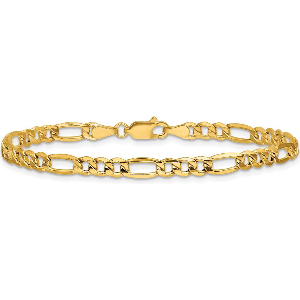 14K Yellow Gold 7" 4.2mm Semi-Solid Figaro Chain Bracelet with Lobster Clasp by Oro Pregiato