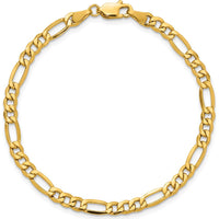 14K Yellow Gold 7" 4.2mm Semi-Solid Figaro Chain Bracelet with Lobster Clasp by Oro Pregiato