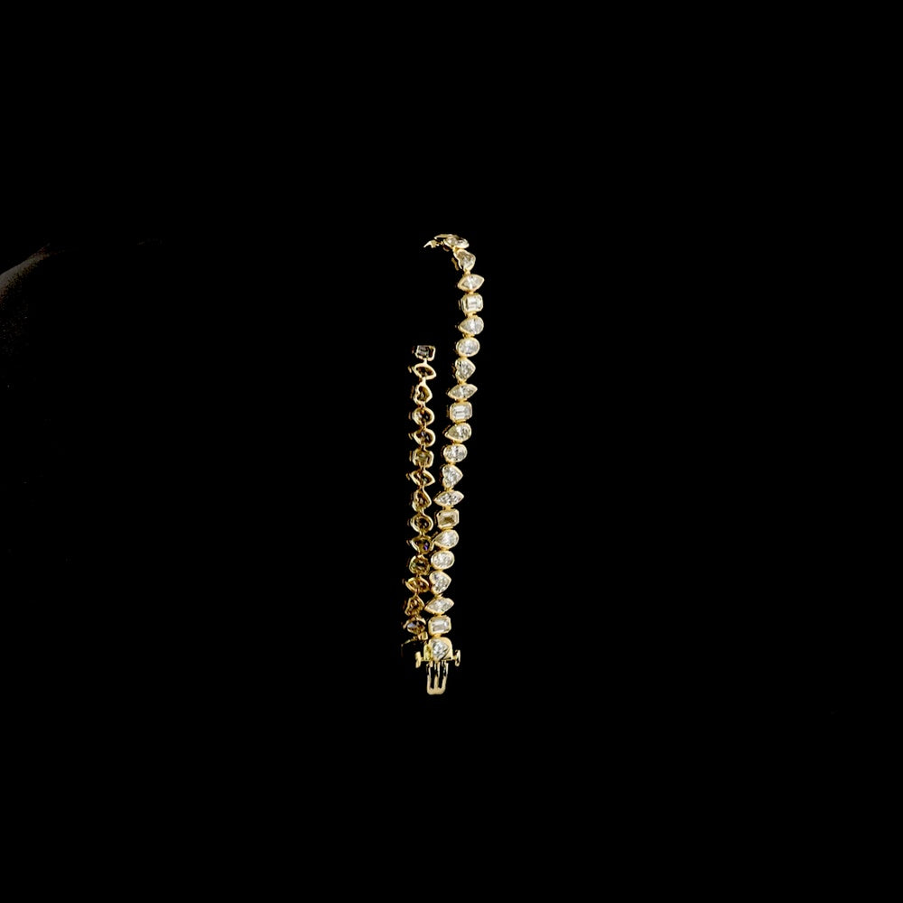 14K Yellow Gold 7.41 Carats Mixed Shape Tennis Bracelet with Bezel Set Lab Diamonds (Emerald, Heart, and Oval) - E-F VS1 Clarity - Covaloro Fine Jewelry