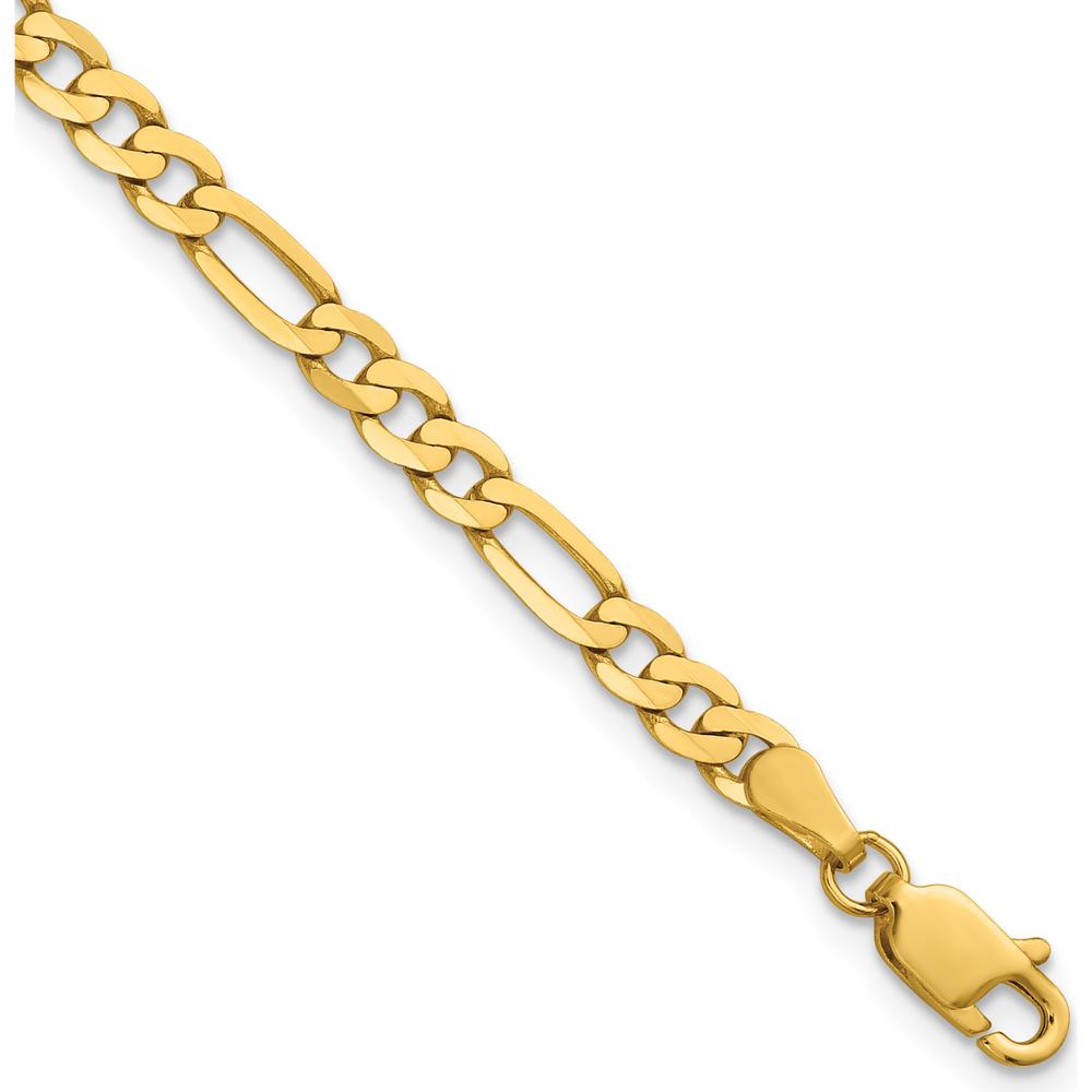 14K Yellow Gold 7" 4mm Flat Figaro Chain Bracelet with Lobster Clasp by Oro Pregiato