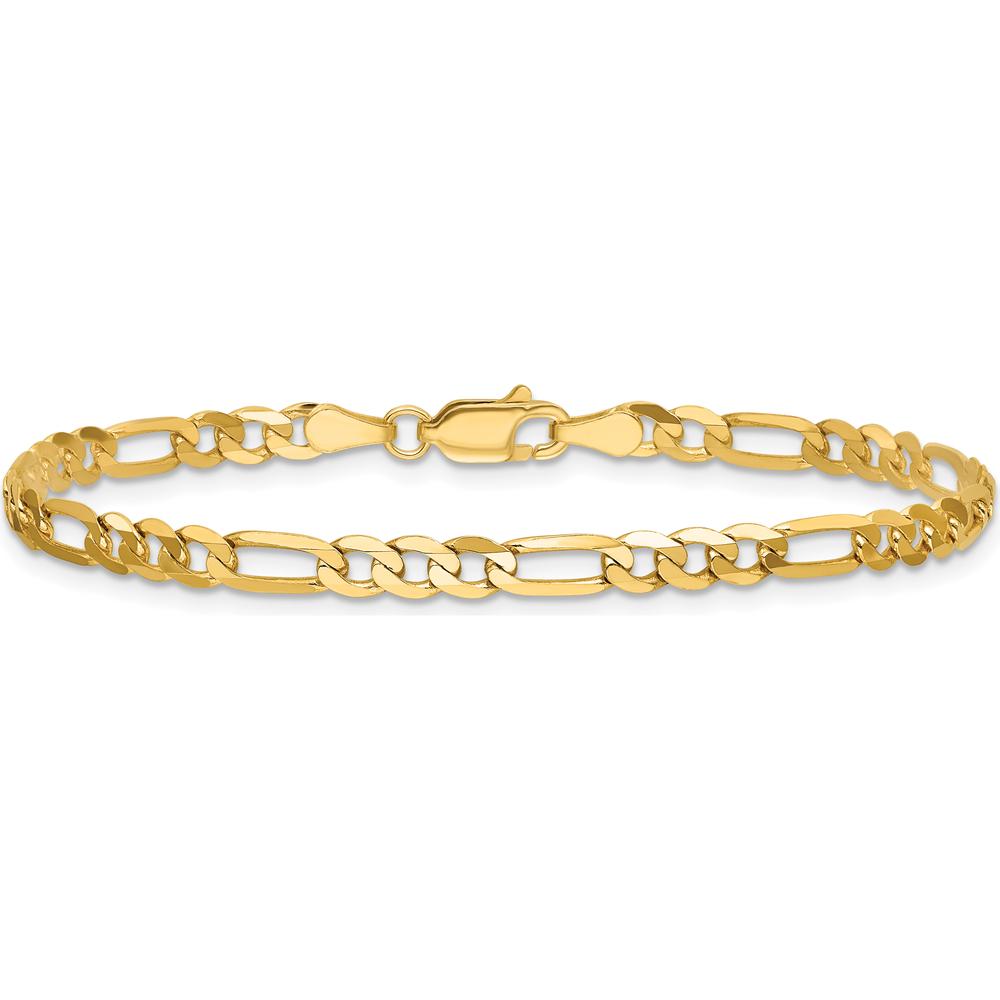 14K Yellow Gold 7" 4mm Flat Figaro Chain Bracelet with Lobster Clasp by Oro Pregiato