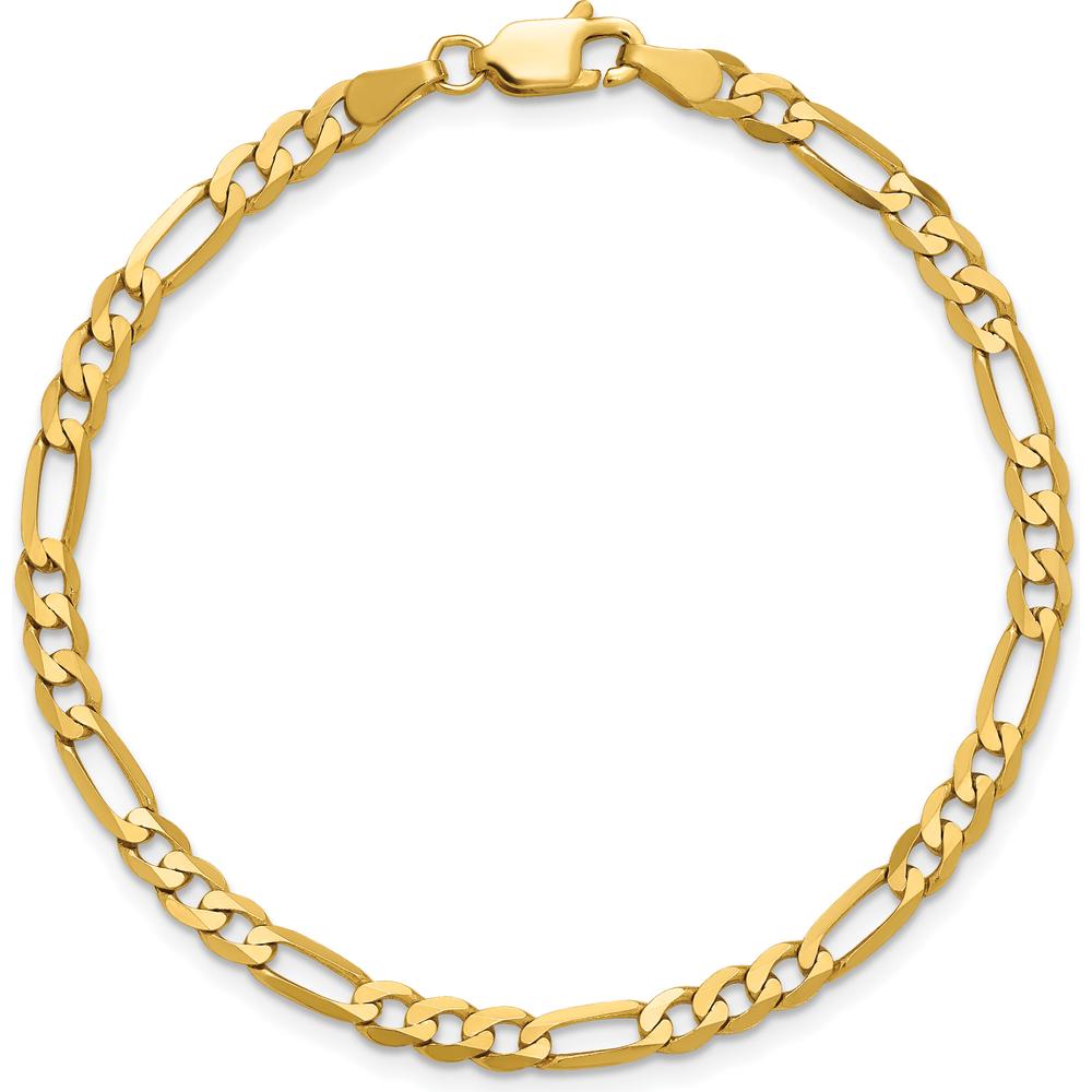 14K Yellow Gold 7" 4mm Flat Figaro Chain Bracelet with Lobster Clasp by Oro Pregiato