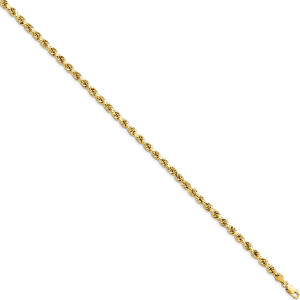 14K Yellow Gold 7" 4mm Semi-Solid Diamond-Cut Rope Chain with Lobster Clasp by Oro Pregiato