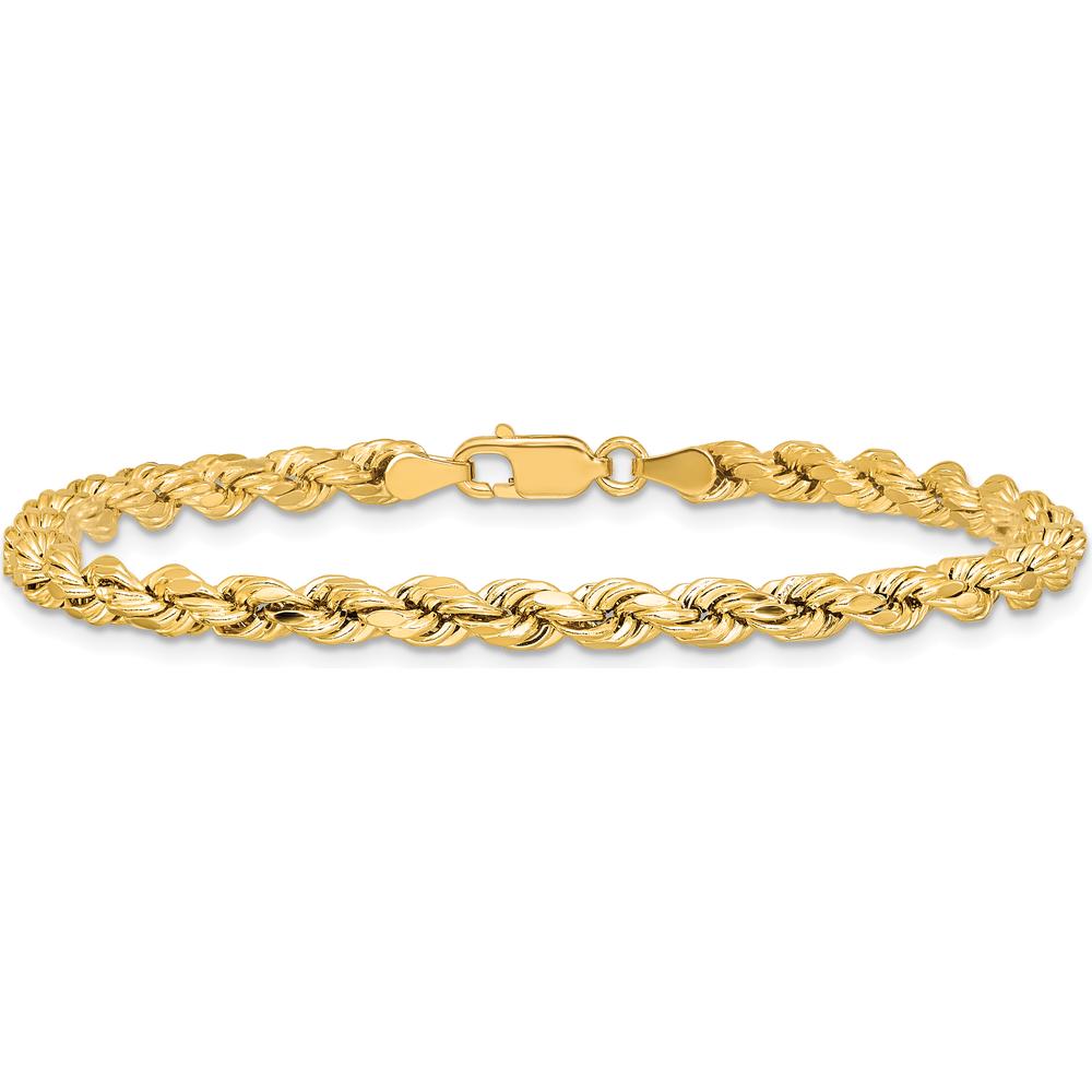 14K Yellow Gold 7" 4mm Semi-Solid Diamond-Cut Rope Chain with Lobster Clasp by Oro Pregiato