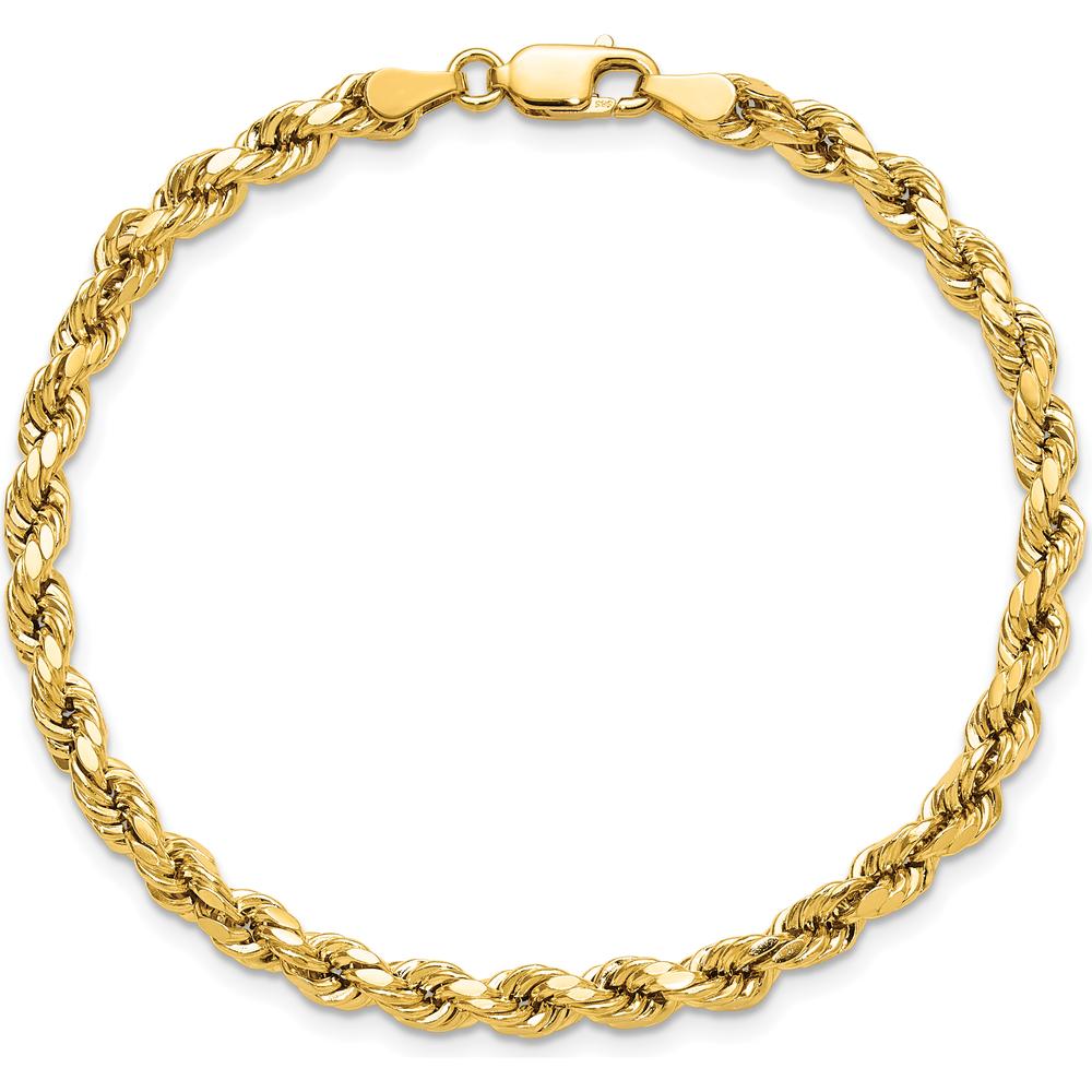 14K Yellow Gold 7" 4mm Semi-Solid Diamond-Cut Rope Chain with Lobster Clasp by Oro Pregiato