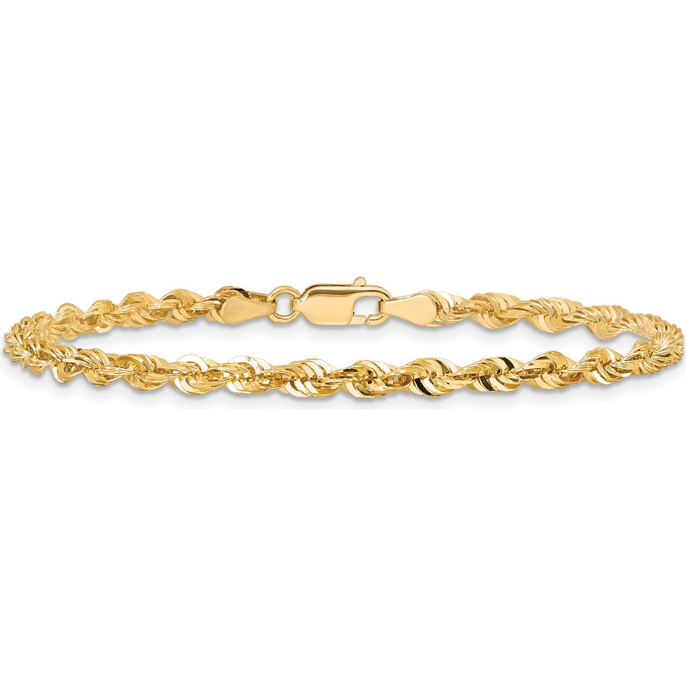 14K Yellow Gold 7" 4mm Ultra Diamond-Cut Rope Chain Bracelet with Lobster Clasp by Oro Pregiato