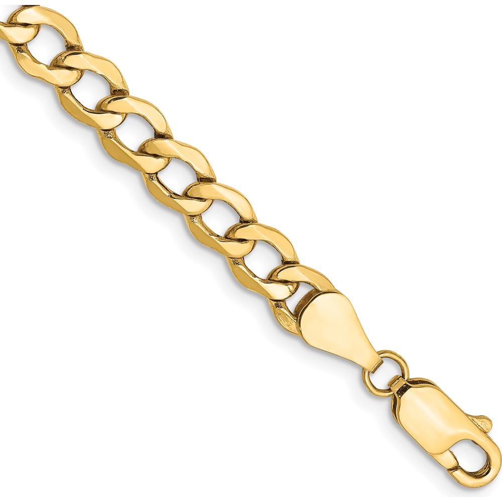 14K Yellow Gold 7" 5.25mm Semi-Solid Curb Chain Bracelet with Lobster Clasp by Oro Pregiato