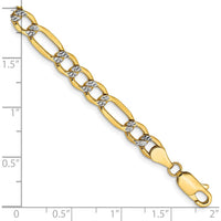 14K Yellow Gold 7" 5.25mm Semi-Solid Rhodium Pavé Figaro Chain Bracelet with Lobster Clasp by Oro Pregiato