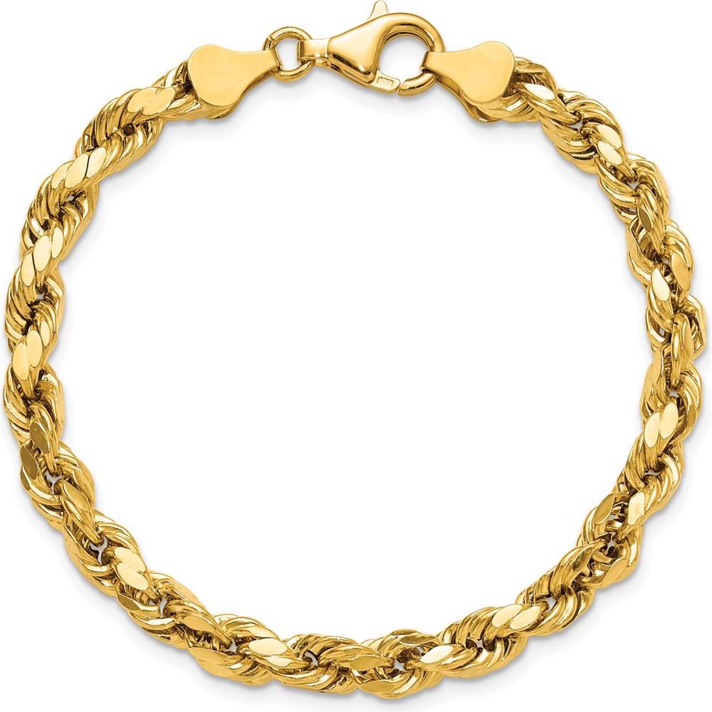 14K Yellow Gold 7" 5.5mm Semi Solid Diamond-Cut Rope Chain with Lobster Clasp by Oro Pregiato