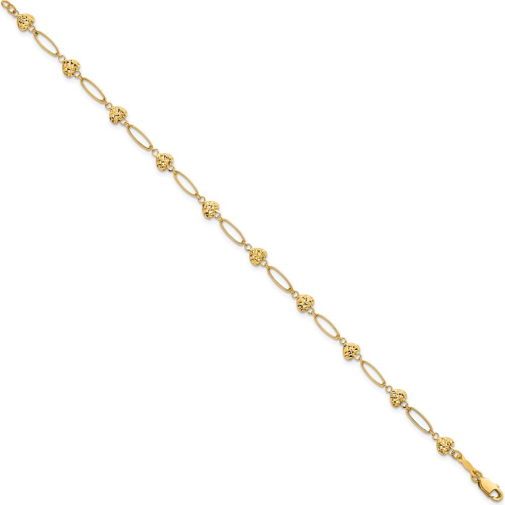 14K Yellow Gold 7.5" Bracelet with Diamond-Cut Puffed Heart Links by 0