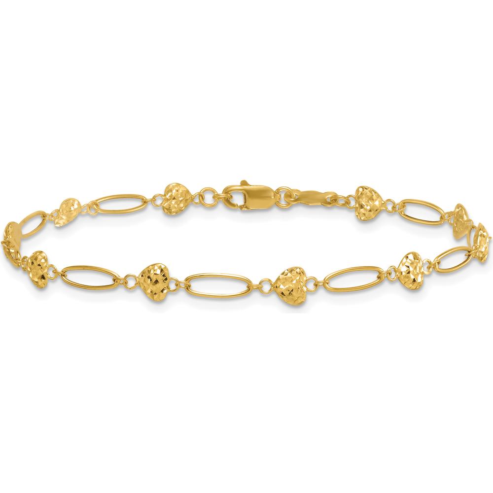 14K Yellow Gold 7.5" Bracelet with Diamond-Cut Puffed Heart Links by 0