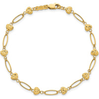 14K Yellow Gold 7.5" Bracelet with Diamond-Cut Puffed Heart Links by 0