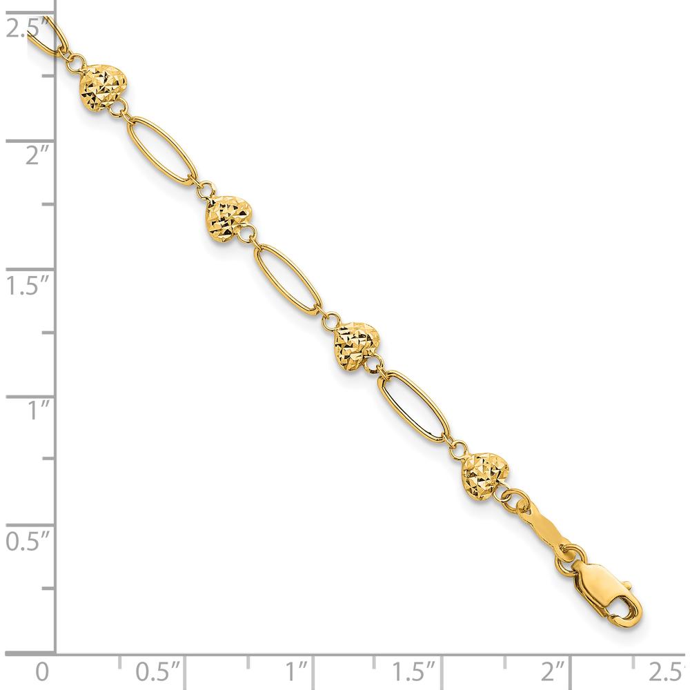 14K Yellow Gold 7.5" Bracelet with Diamond-Cut Puffed Heart Links by 0