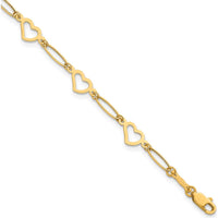 14K Yellow Gold 7.5" Bracelet with Polished Oval Links and Open Heart Stations by 0