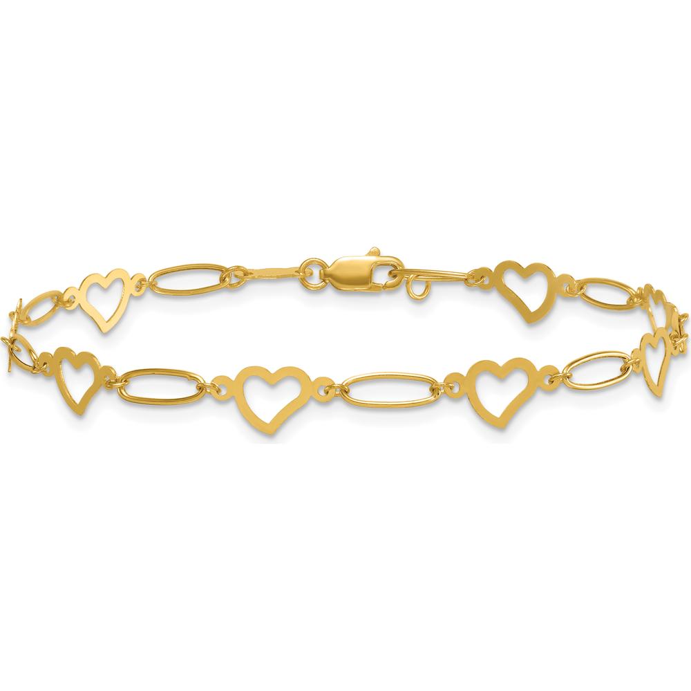 14K Yellow Gold 7.5" Bracelet with Polished Oval Links and Open Heart Stations by 0