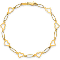 14K Yellow Gold 7.5" Bracelet with Polished Oval Links and Open Heart Stations by 0