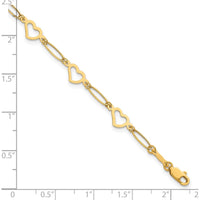 14K Yellow Gold 7.5" Bracelet with Polished Oval Links and Open Heart Stations by 0