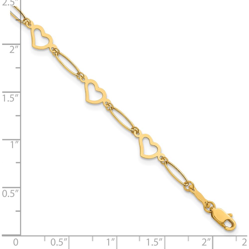 14K Yellow Gold 7.5" Bracelet with Polished Oval Links and Open Heart Stations by 0