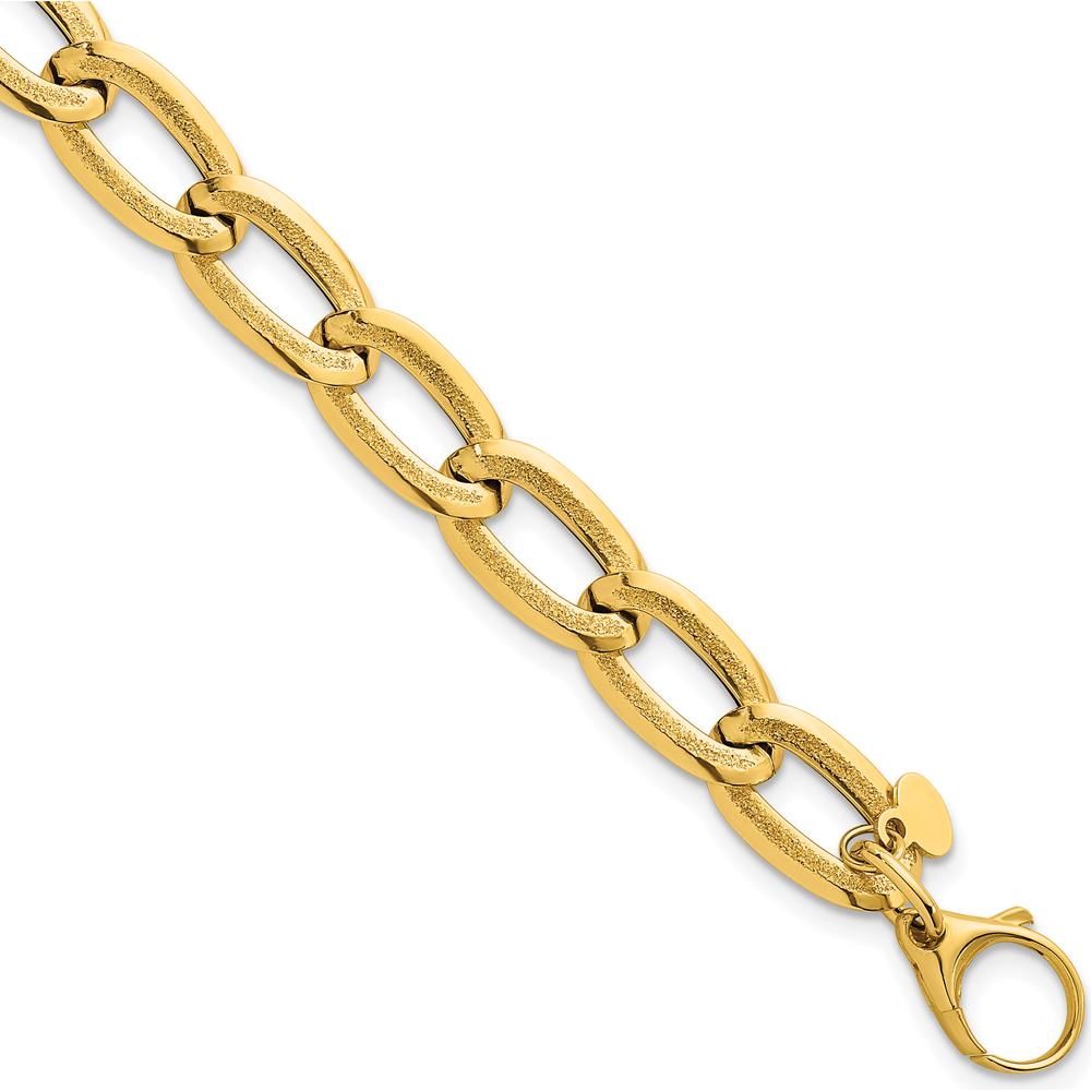 14K Yellow Gold 7.5" Curb Link Bracelet with Polished and Textured 8mm Links by 0