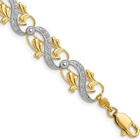 14K Yellow Gold 7.5" Diamond-Cut Fancy Waves and Leaves Bracelet by Oro Pregiato