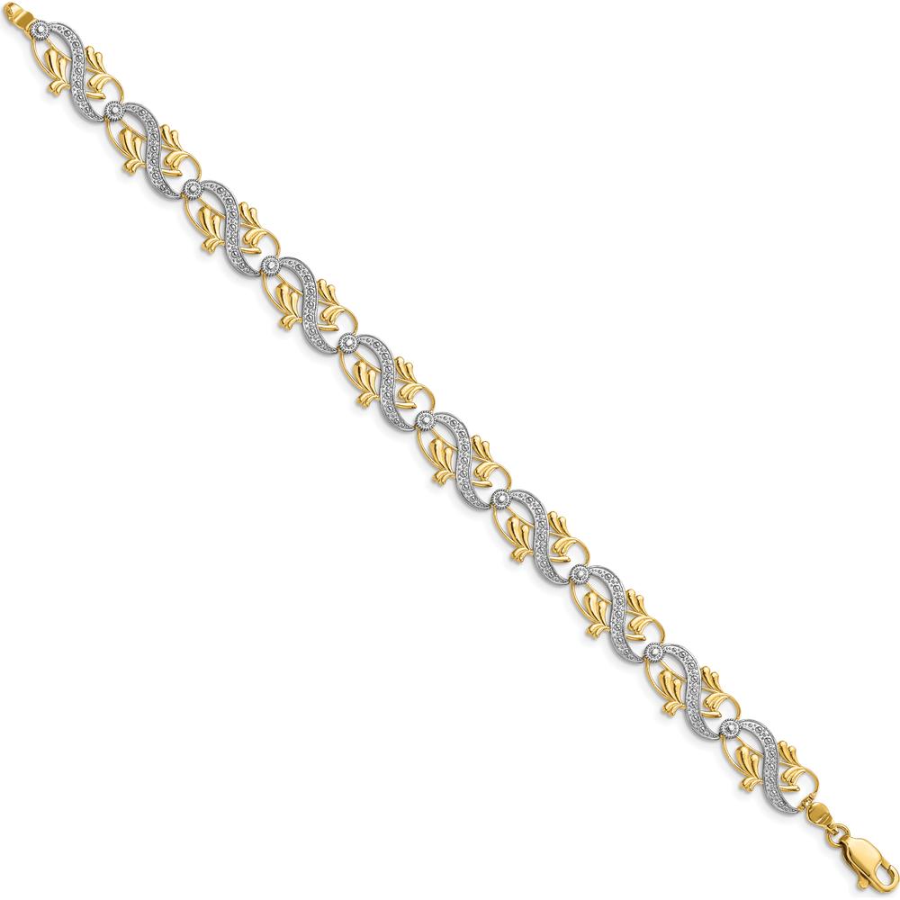 14K Yellow Gold 7.5" Diamond-Cut Fancy Waves and Leaves Bracelet by Oro Pregiato