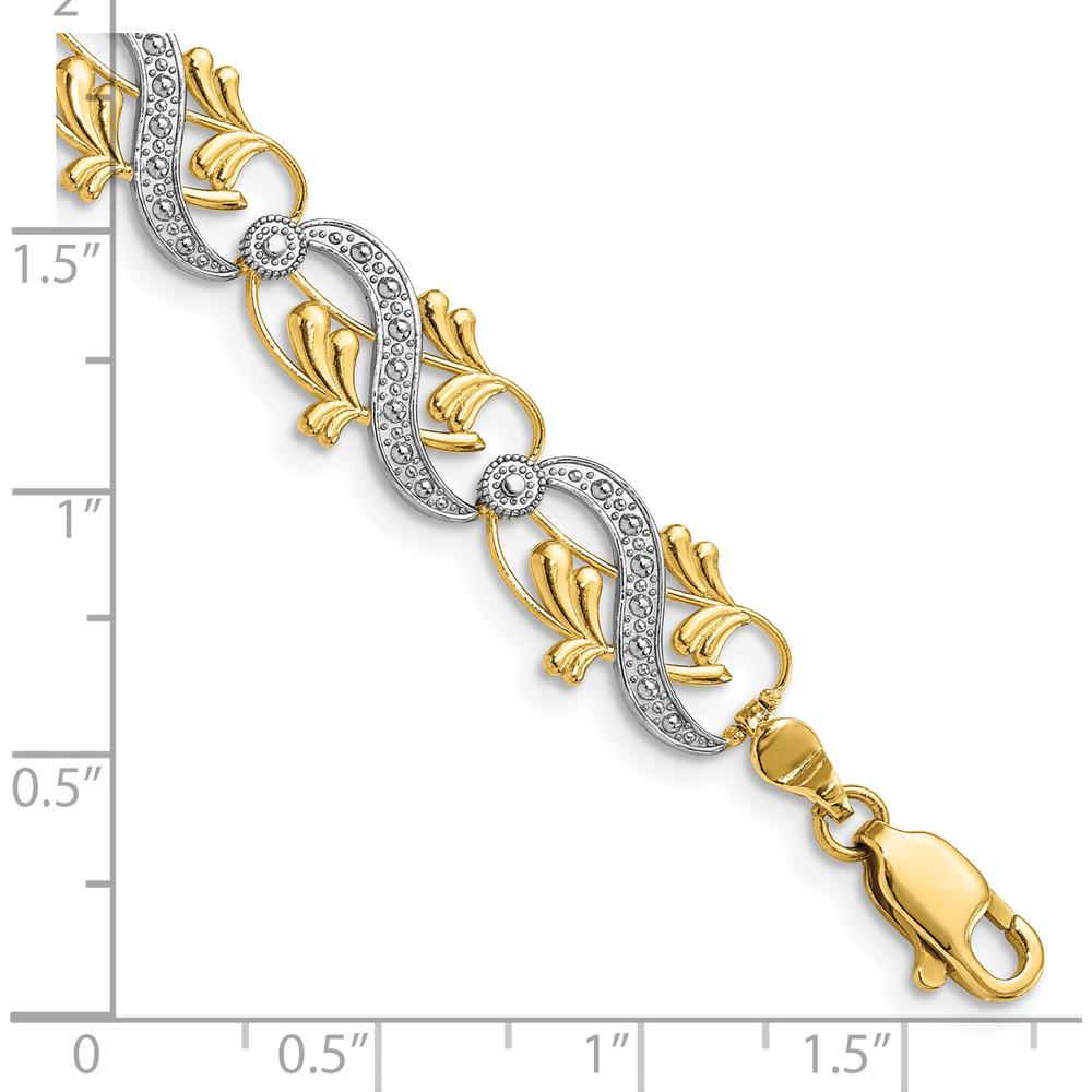 14K Yellow Gold 7.5" Diamond-Cut Fancy Waves and Leaves Bracelet by Oro Pregiato