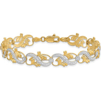 14K Yellow Gold 7.5" Diamond-Cut Fancy Waves and Leaves Bracelet by Oro Pregiato