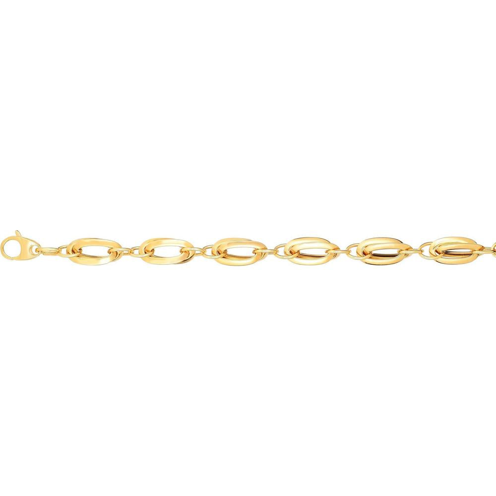 14K Yellow Gold 7.5" Double Elongated Oval Link Fancy Bracelet - 8.2mm Width by Orozza Fine Jewelry