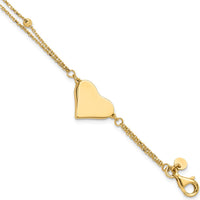 14K Yellow Gold 7.5" Double Strand Bracelet with Polished Engravable Heart and Diamond-Cut Beaded Accents by 0