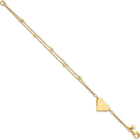14K Yellow Gold 7.5" Double Strand Bracelet with Polished Engravable Heart and Diamond-Cut Beaded Accents by 0