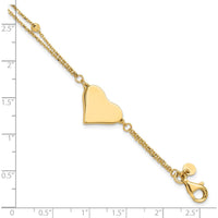 14K Yellow Gold 7.5" Double Strand Bracelet with Polished Engravable Heart and Diamond-Cut Beaded Accents by 0