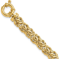 14K Yellow Gold 7.5" Fancy 8mm Flat Byzantine Bracelet with Polished Finish by 0