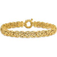14K Yellow Gold 7.5" Fancy 8mm Flat Byzantine Bracelet with Polished Finish by 0