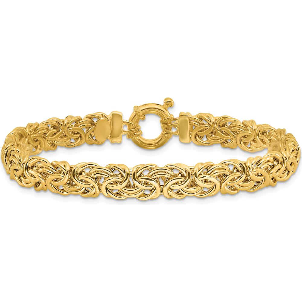14K Yellow Gold 7.5" Fancy 8mm Flat Byzantine Bracelet with Polished Finish by 0
