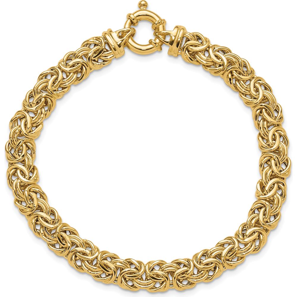 14K Yellow Gold 7.5" Fancy 8mm Flat Byzantine Bracelet with Polished Finish by 0