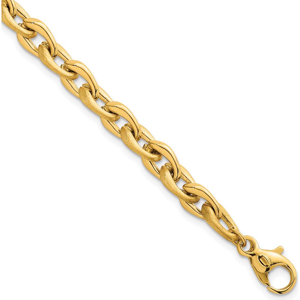 14K Yellow Gold 7.5" Fancy Cable Chain Bracelet with Polished and Brushed Finish - 6.5mm by 0