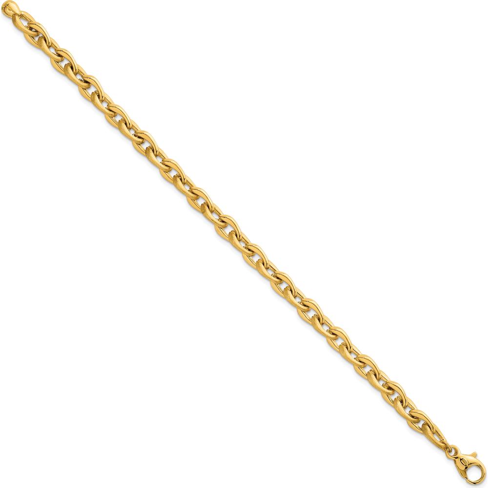 14K Yellow Gold 7.5" Fancy Cable Chain Bracelet with Polished and Brushed Finish - 6.5mm by 0