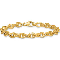 14K Yellow Gold 7.5" Fancy Cable Chain Bracelet with Polished and Brushed Finish - 6.5mm by 0