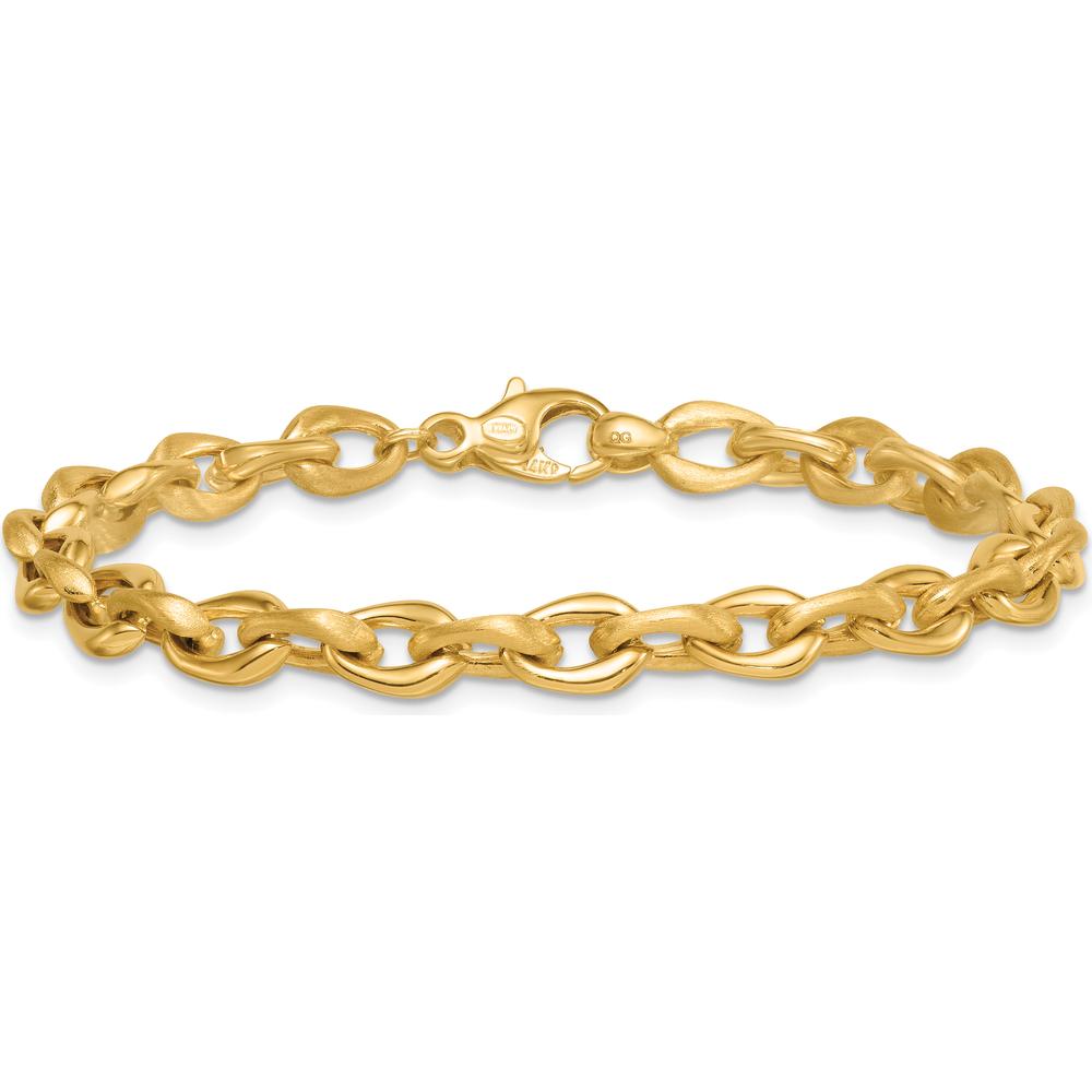 14K Yellow Gold 7.5" Fancy Cable Chain Bracelet with Polished and Brushed Finish - 6.5mm by 0