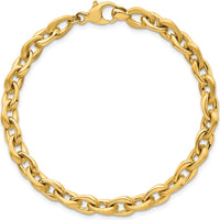 14K Yellow Gold 7.5" Fancy Cable Chain Bracelet with Polished and Brushed Finish - 6.5mm by 0