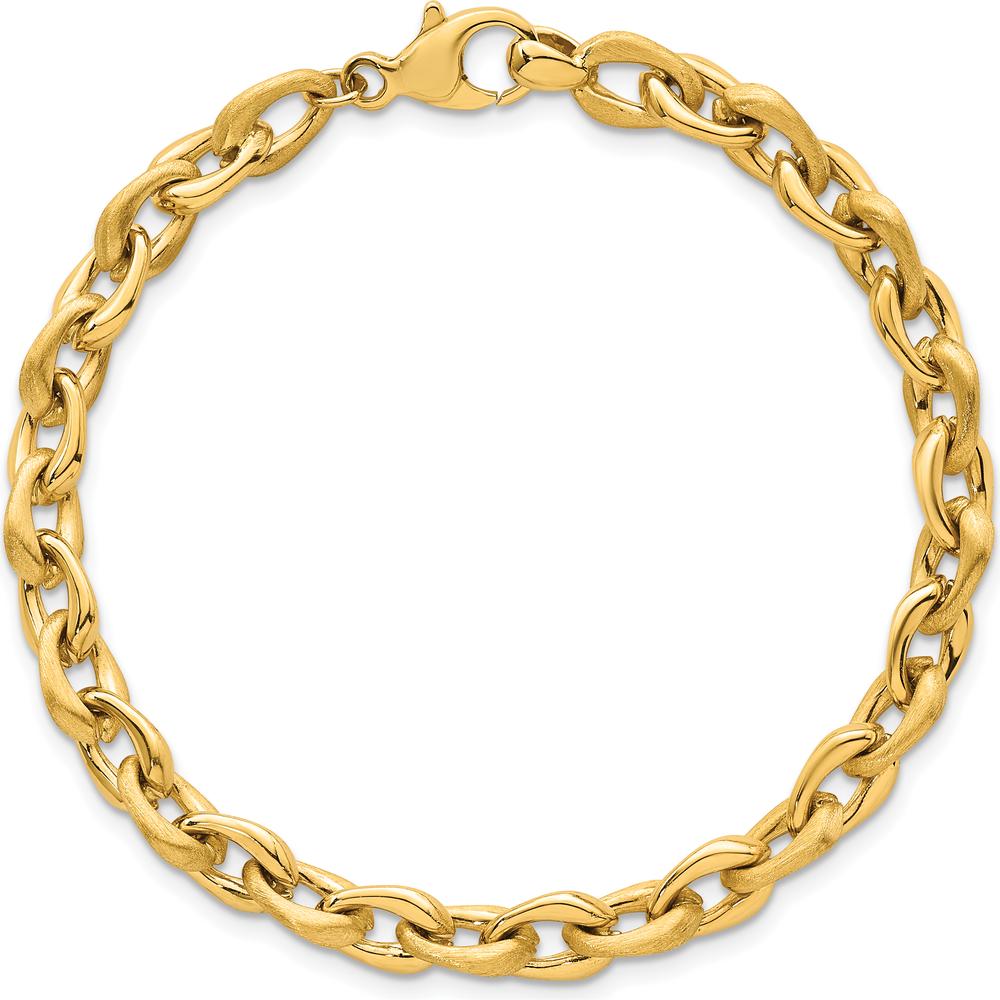 14K Yellow Gold 7.5" Fancy Cable Chain Bracelet with Polished and Brushed Finish - 6.5mm by 0