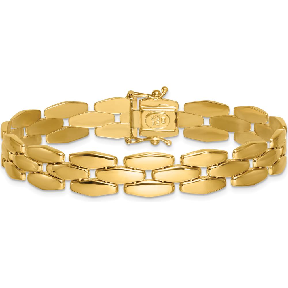 14K Yellow Gold 7.5" Fancy Link Bracelet with High Polish Finish - 10.8mm Wide by 0