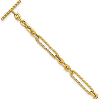 14K Yellow Gold 7.5" Fancy Link Bracelet with Textured Rope Toggle Clasp by 0