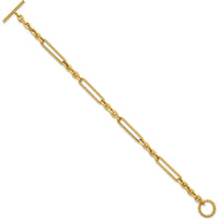 14K Yellow Gold 7.5" Fancy Link Bracelet with Textured Rope Toggle Clasp by 0