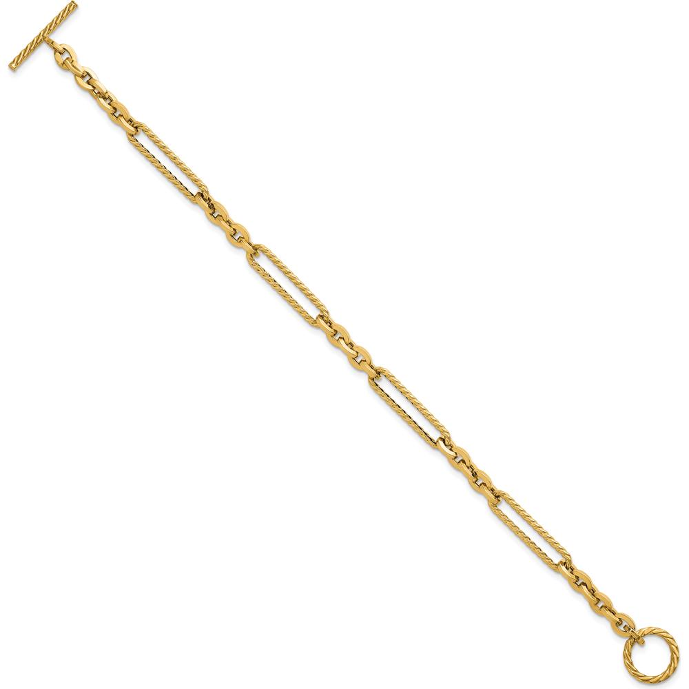 14K Yellow Gold 7.5" Fancy Link Bracelet with Textured Rope Toggle Clasp by 0
