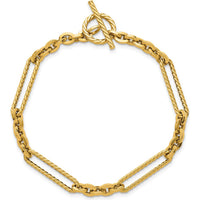 14K Yellow Gold 7.5" Fancy Link Bracelet with Textured Rope Toggle Clasp by 0